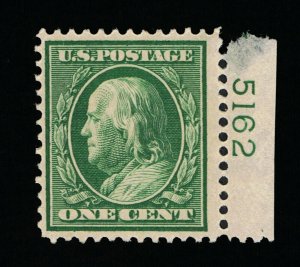 GENUINE SCOTT #331 F-VF MINT OG NH 1908 GREEN PERF-12 DL-WMK PLATE #5162 SINGLE