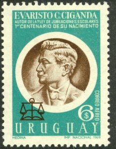 URUGUAY 1970 Evaristo C. Ciganda Lawyer Airmail Issue Scott C358 MNH