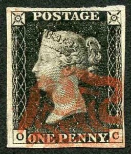 Penny Black (OC) Plate 6 State 2 Very Fine Four Margins