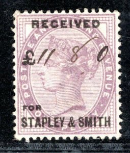 GB QV PRIVATE SECURITY OVERPRINT *STANLEY & SMITH* 1d Lilac Stamp Used BLRED39