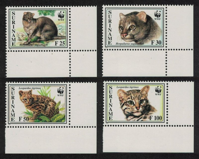 Suriname WWF Little Spotted Cat and Jaguarundi 4v Corners SG#1631-1634