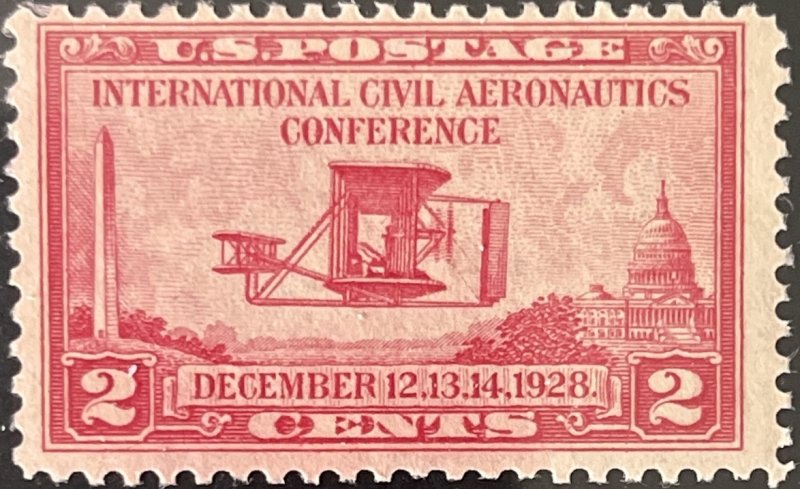 Scott #649 1928 2¢ Int'l Civil Aeronautics Conference Wright Flyer MNH OG