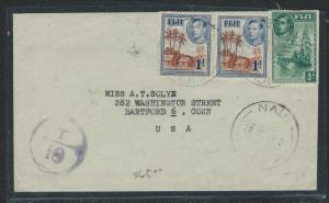 FIJI ISLANDS (P1112B)  KGVI 1DX2+1/2D FROM NALI TO USA SHORT PAID TAXED 10 