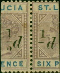 St Lucia 1891 1/2d on Half 6d Dull Mauve & Blue SG54d '2 in Fraction Omitted'...