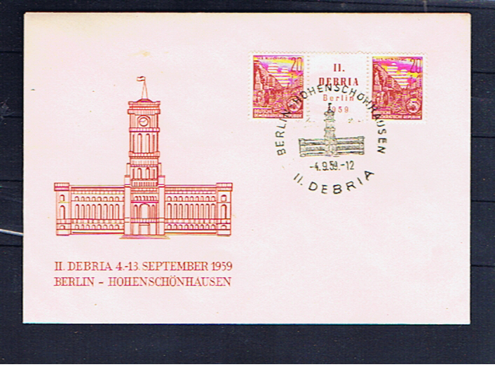 EAST GERMANY 1959 DEBRIA PAIR WITH LABEL ON FDC