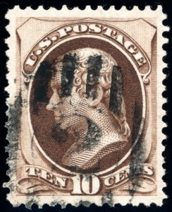 US 161 10c 1873 Thomas Jefferson hard paper, secret markPSE grade 90