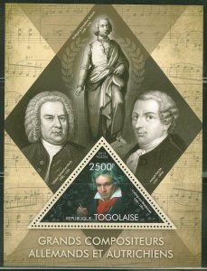 TOGO 2013 GREAT GERMAN & AUSTRIAN COMPOSERS BACH HAYDN & BEETHOVEN S/S  MINT NH