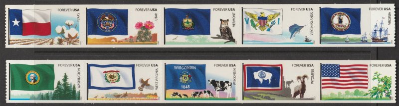 4323-32-4302 Flags of Our Nation Set 6 in 2 Strips of 5 MNH $1 Shipping