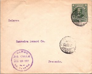 SCHALLSTAMPS CHILE 1917 POSTAL HISTORY STATIONERY COVER ADDR CANC SERENA