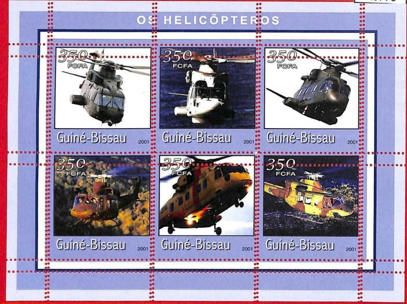 A0776 -  GUINEA-BISSAU - ERROR   MISSPERF SHEET - TRANSPORT Helicopters  2001