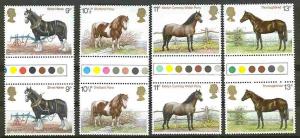 Great Britain #839-42 Horses  TRAFFIC LT Gutter Pairs (4) MNH