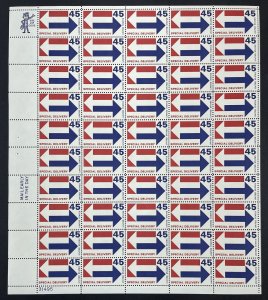 Scott E22 ARROWS Sheet of 50 US 45¢ SPECIAL DELIVERY Stamps MNH 1969