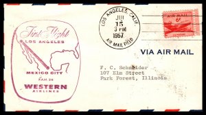 US FAM 36 Los Angeles,CA to Mexico City Western Airlines 1957 First Flight Cover