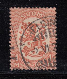 Finland 1927-29 used Scott #146b 1m Arms of the Republic Cancel: Helsinki