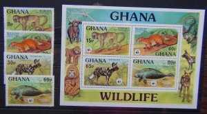 Ghana 1977 Wildlife set and Miniature Sheet MNH