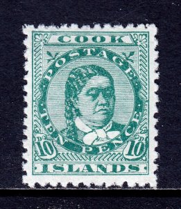 COOK ISLANDS — SCOTT 14 — 1893 10d GREEN QUEEN TAKAU, P12 X 11½ — MH — SCV $85