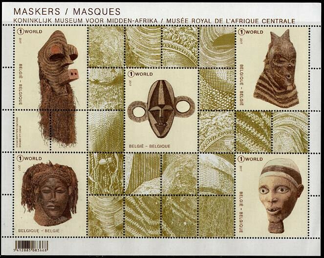 HERRICKSTAMP NEW ISSUES BELGIUM Sc.# 2836 Masks Sheetlet of 5 Different