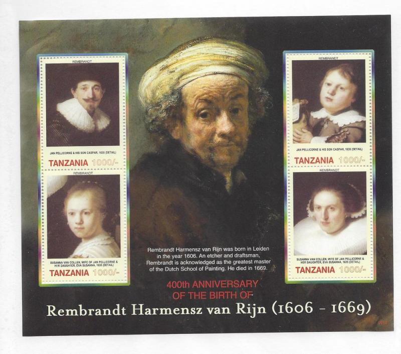 Tanzania, 2422, Paintings - Rembrandt Sheet(4),**MNH**