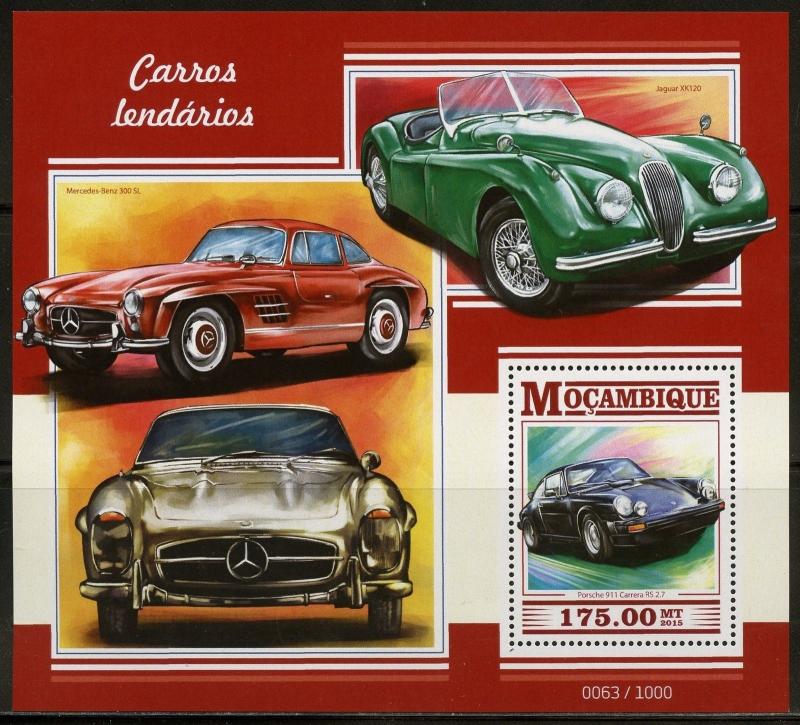 MOZAMBIQUE  2015  LEGENDARY CARS PORSCHE 911 MERCEDES & JACQUAR S/S  MINT NH