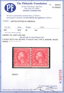 MALACK 455 F/VF OG NH, Line Pair, w/PF (01/22) CERT,..MORE.. gg2671