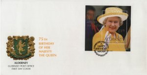 Alderney 2001 FDC Sc 163 1pd75p QEII 75th birthday Sheet