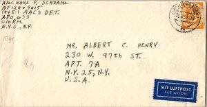 Germany 70pf Posthorn 1953 Wiesbaden Airmail to New York, N.Y.  Inscribed AAC...