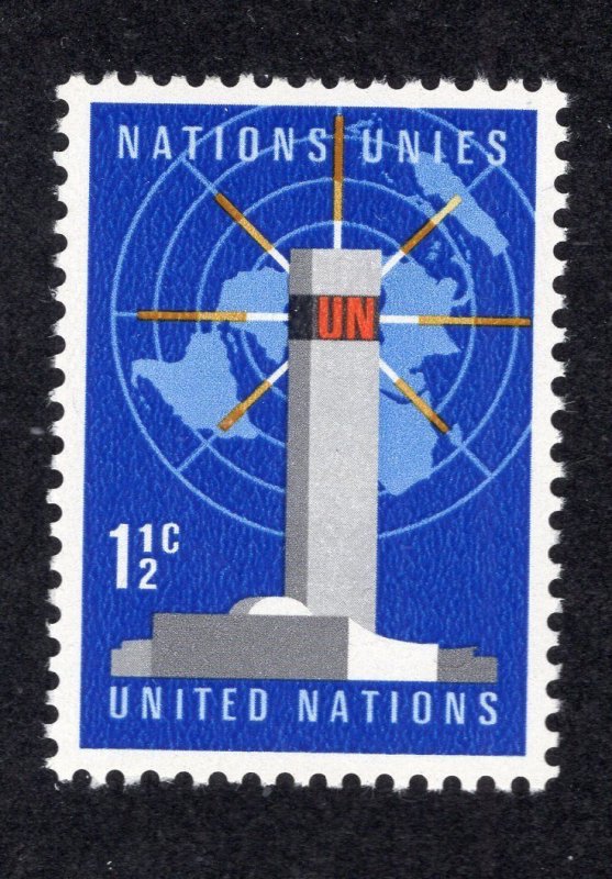 United Nations 1967 1 1/2c Headquarters, Scott 166 MNH, value = 25c