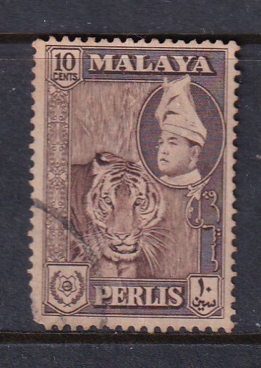 Malaya Perlis 1957 Sc34 brown Used rounded corner