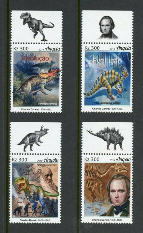 ANGOLA 2019 CHARLES DARWIN AND DINOSAURS SET MINT NEVER HINGED