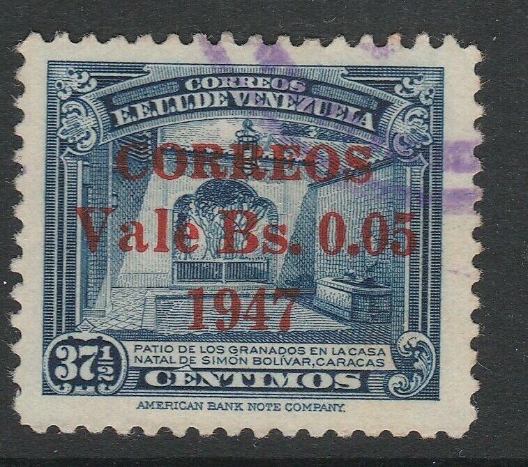 Venezuela 1947 5c on 37 1/2c used South America A4P53F50