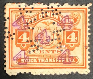 USA, State of New York stock transfer perfin 4c, 1 used stamps