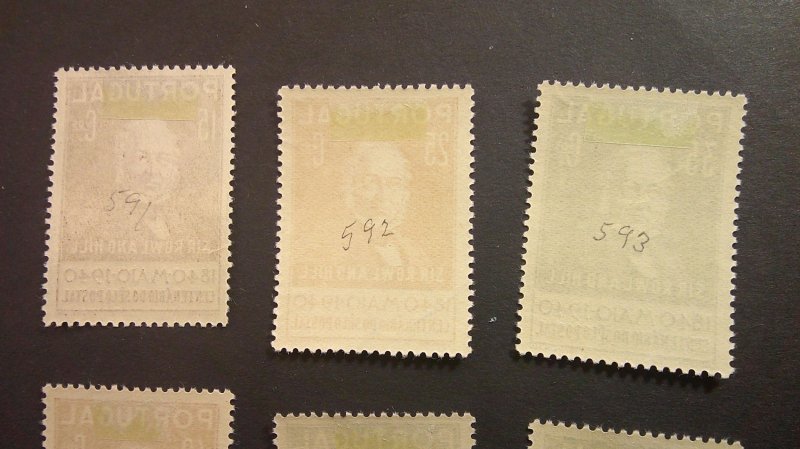 Portugal 1940 Scott# 591-598 Mint XF Hinged pencil# on backs Complete set of 8