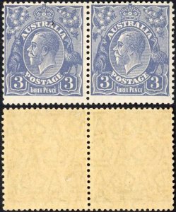 Australia 1926-30 SG 100 3d dull ultramarine P 13 1/2 x 12 1/2 type A/B VFM pair