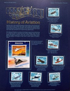 Postal Commemorative Society Stamp Panel MNH, Rwanda #885-893 Aviation