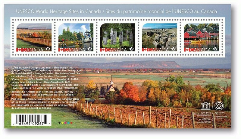 UNESCO WORLD HERITAGE SITES = Souvenir Sheet  Canada 2016 #2889 MNH 