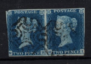 GB QV 1840 2d blue good used pair black Maltese Cross WS35429