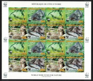 Ivory Coast WWF Speckle-throated Otter Sheetlet of 4 sets Imperf ERROR 2005