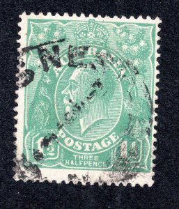 Australia 1923 1 1/2p emerald Geo. V, Scott 25 used, value = $2.50