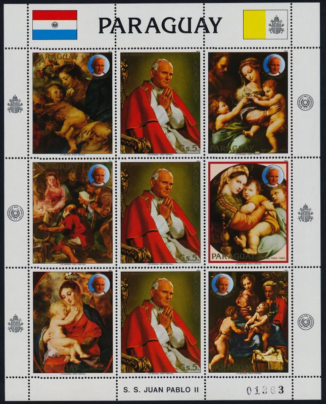 Paraguay 2079 sheet MNH Pope John Paul II, Art Paintings