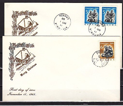 Canada, Scott cat. 488-489. Christmas Sculptures. 2 First day covers. ^