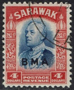 SARAWAK 1945 BMA OVERPRINTED RAJA $4 USED