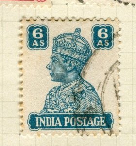 INDIA; 1938 early GVI portrait issue fine used 6a. value