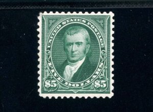 USAstamps Unused VF-XF US 1895 $5 Bureau Issue Marshal Scott 278 OG MLH +Cert