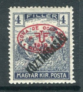 HUNGARY; 1919 early Optd. Romania Occ. Mint hinged 4f. value