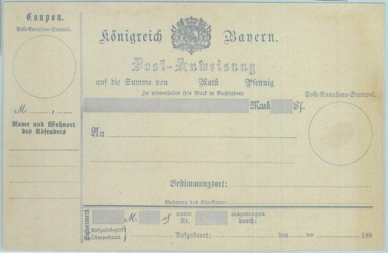 89219 - GERMANY Bayern - Postal History - STATIONERY Formular CARD Postal Order