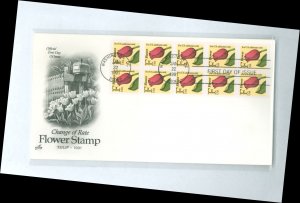 US 2519a 1991 F 29c tulip, flower, pane of 10 rate change stamps on unaddressed FDC, with an artcraft cachet