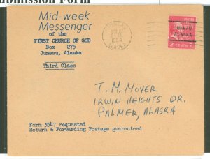 US 806 1954 a 2c Adams (presidential/prexy series) paid the 2c third class rate cover sent from Juneau to Palmer, both in Alaska