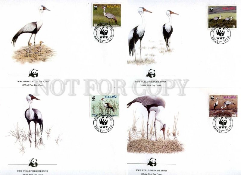 239841 MALAWI WWF birds Crane Stork 1987 year set of 4 FDC