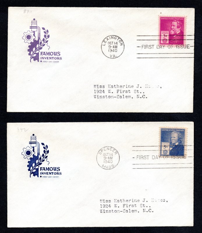 US  1940 Famous American Inventore  #864-868 FDCs Used CV $20
