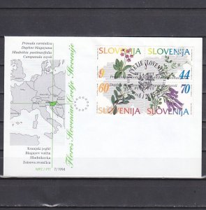Slovenia, Scott cat. 425. Flowers Block of 4 issue. First day cover. ^